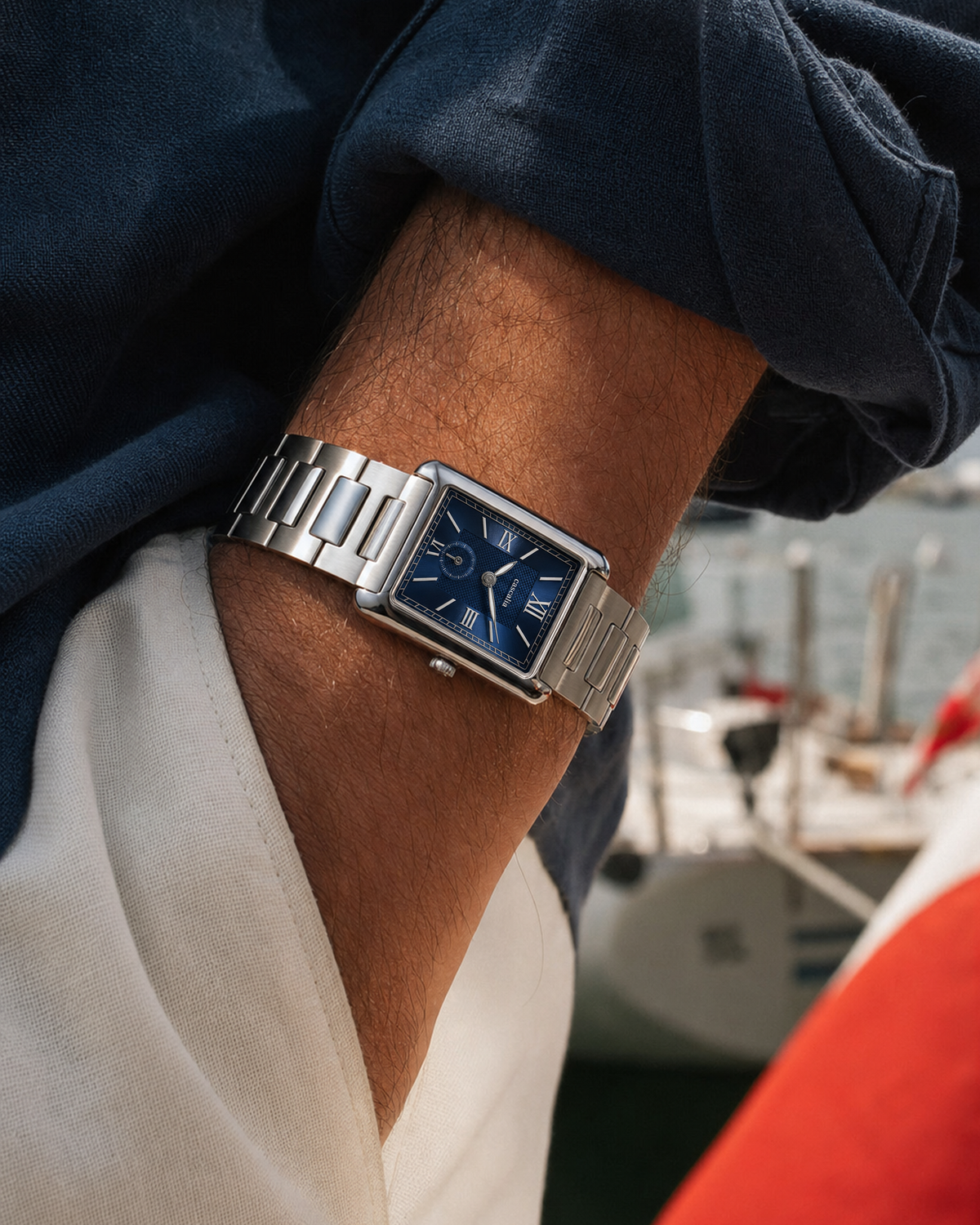 Arco Steel Blue on the wrist