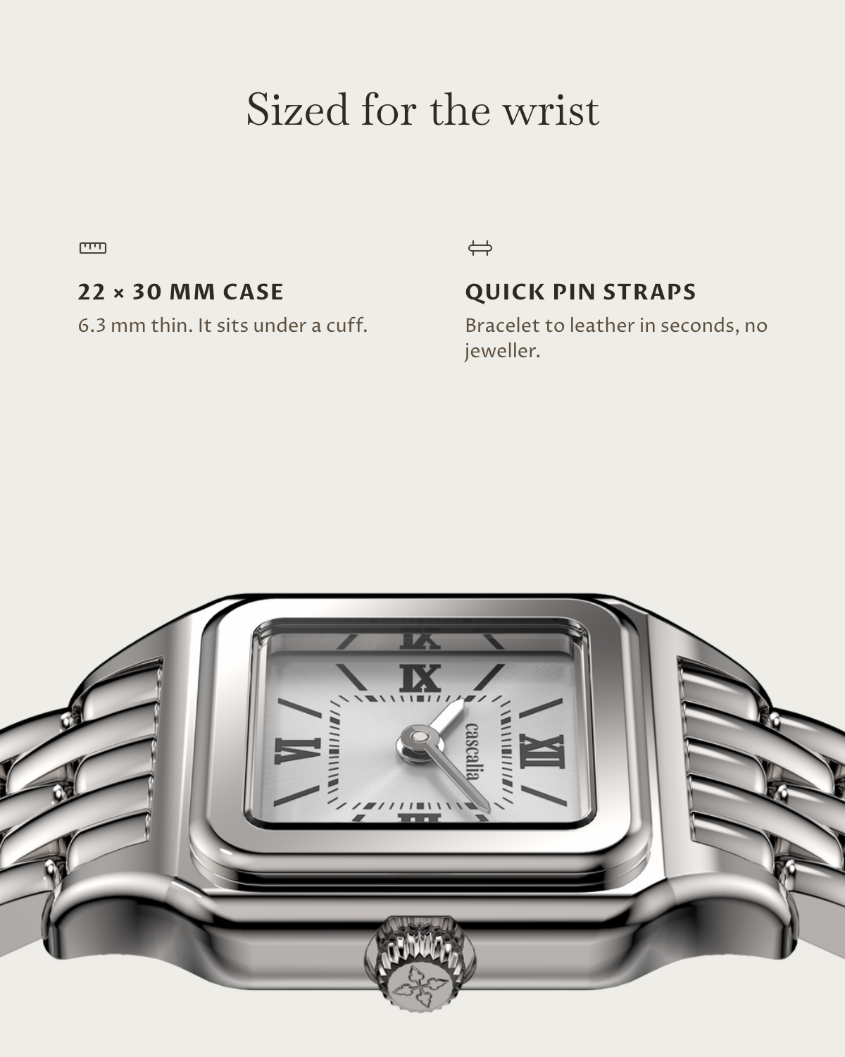 Lume Steel: 22 × 30 mm case, 6.3 mm thick