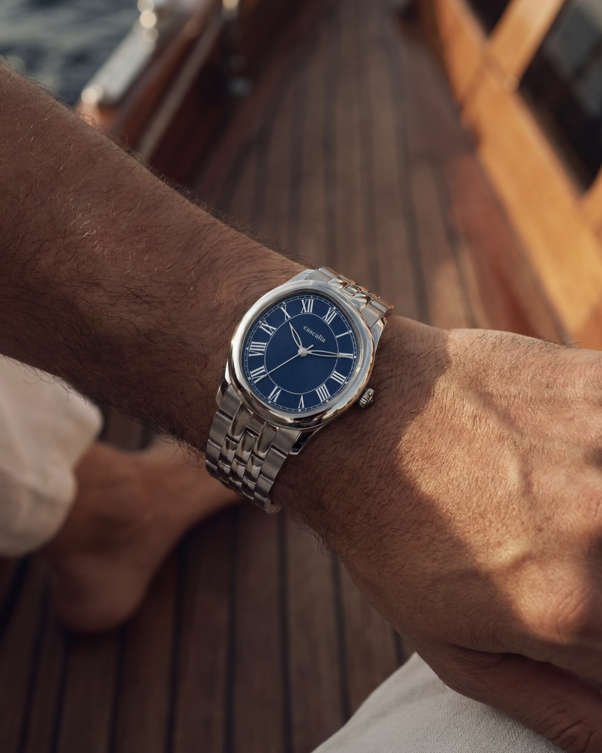 Tero Steel Blue on the wrist