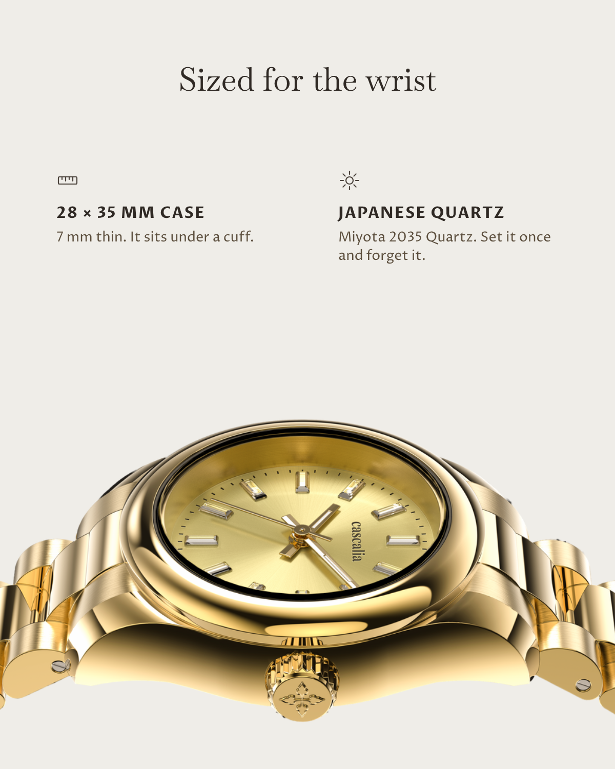 Vela Gold Diamond: 28 × 35 mm case, 7 mm thick
