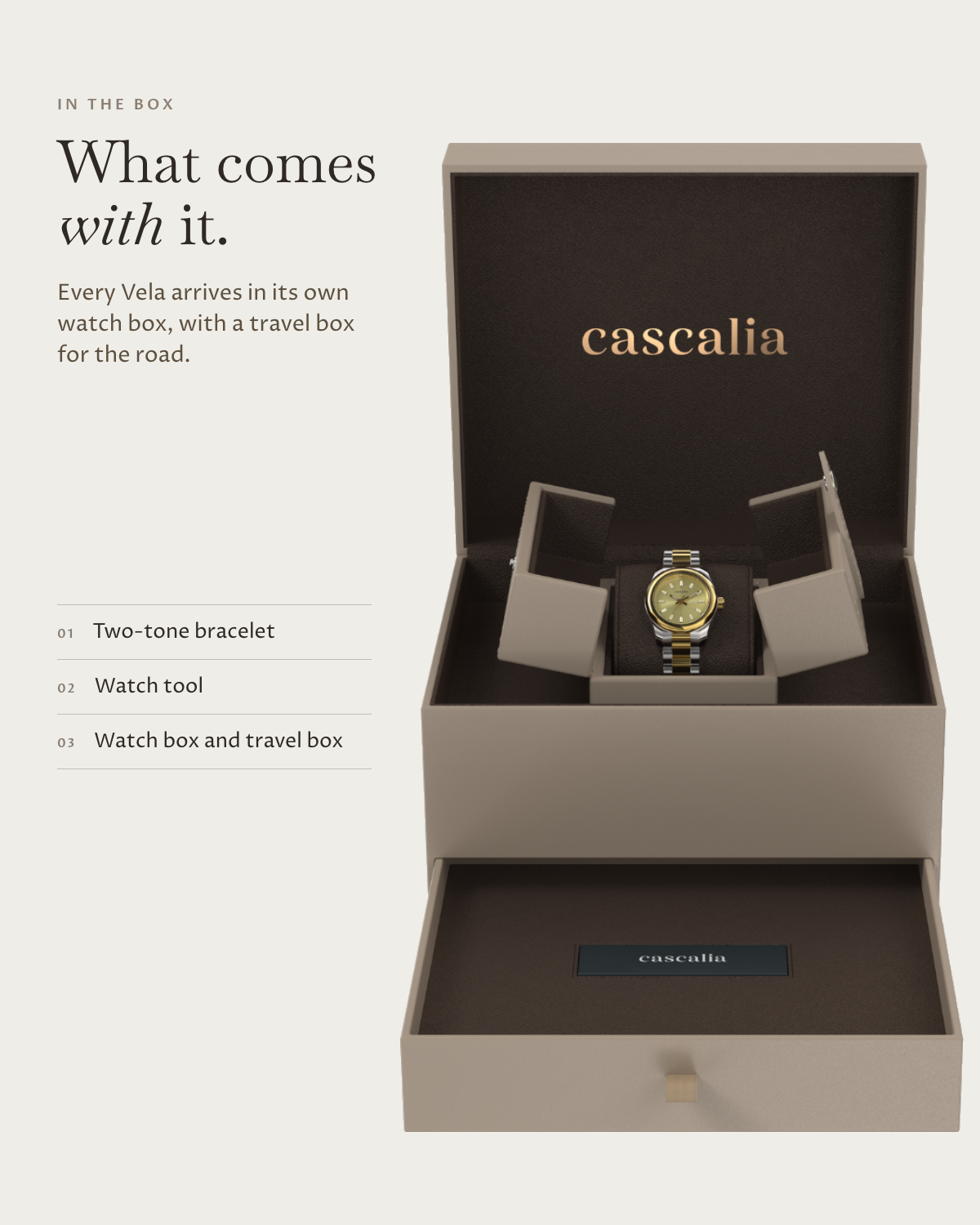 Vela two tone Diamond in the box: two-tone bracelet, watch box and travel box