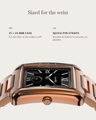 Arco Rosegold Black: 25 × 34 mm case, 8.2 mm thick