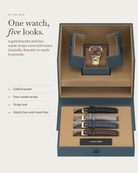 Caratello Gold Automatic Brown in the box: gold bracelet, four suede straps, watch box and travel box