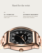 Caratello Rosegold Automatic Black: 36 × 44 mm case, 10 mm thick