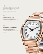 Caratello Rosegold Automatic: 5 bar water resistant, sapphire glass, lifetime guarantee