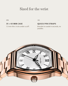 Caratello Rosegold Quartz: 35 × 43 mm case, 7.3 mm thick