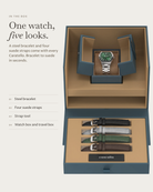 Caratello Steel Automatic Green in the box: steel bracelet, four suede straps, watch box and travel box