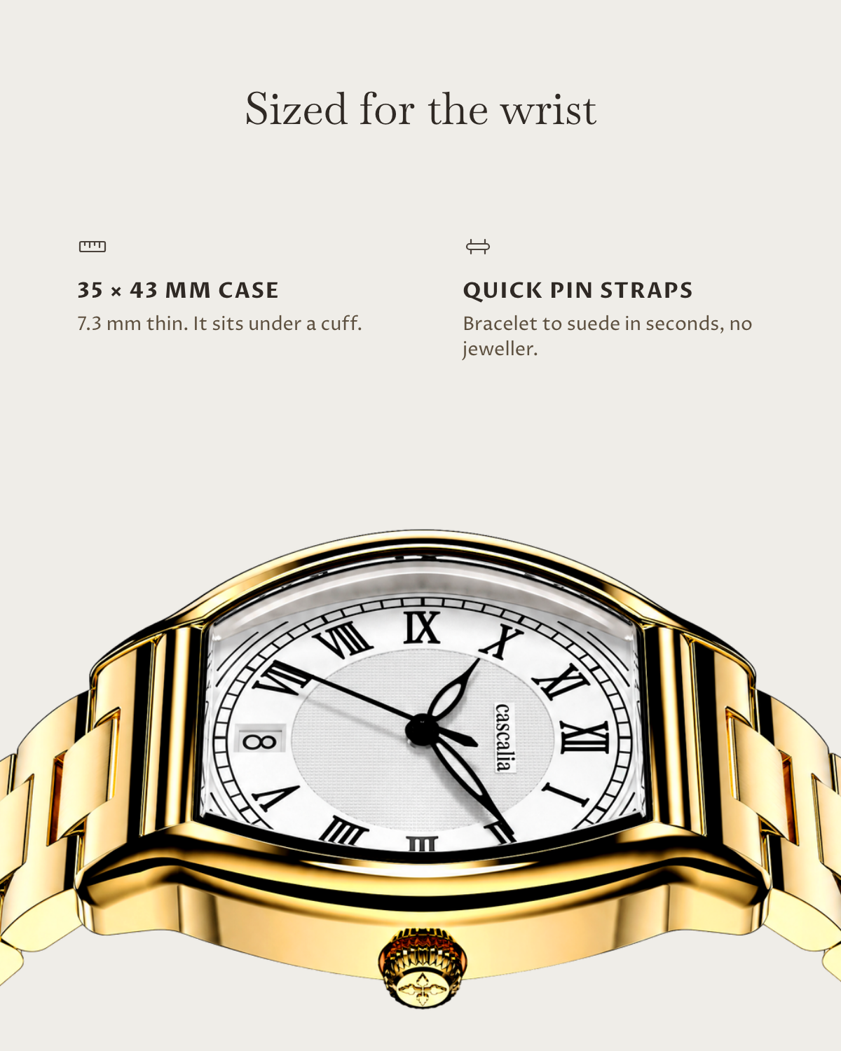 Caratello Yellow gold Quartz: 35 × 43 mm case, 7.3 mm thick