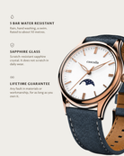 Cena Rosegold: 5 bar water resistant, sapphire glass, lifetime guarantee