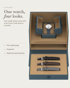 Cena Steel in the box: four suede straps, watch box and travel box