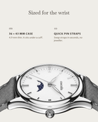 Cena Steel: 36 × 43 mm case, 4.9 mm thick