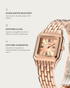 Lume Rosegold: 10 bar water resistant, sapphire glass, lifetime guarantee