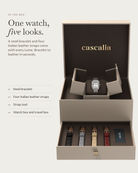 Lume Steel in the box: steel bracelet, four Italian leather straps, watch box and travel box