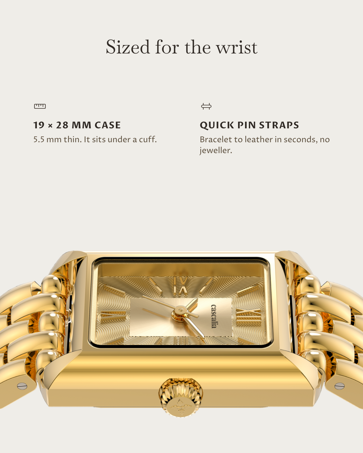 Muse Gold Diamond: 19 × 28 mm case, 5.5 mm thick