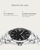 Solara Automatic Black: 38 × 43 mm case, 9.45 mm thick