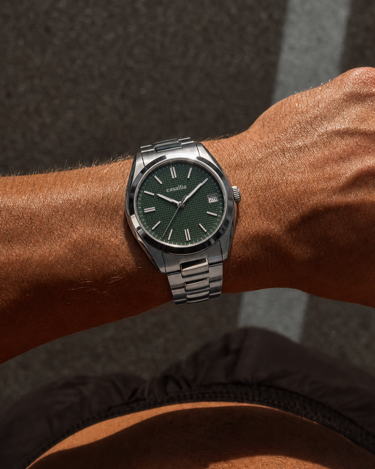 Solara Quartz Green on the wrist