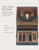 Tero Gold White in the box: gold bracelet, four Italian leather straps, watch box and travel box