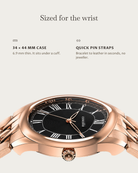 Tero Rosegold Black: 34 × 44 mm case, 6.9 mm thick