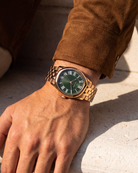 Tero Rosegold Green on the wrist