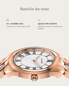 Tero Rosegold White: 34 × 44 mm case, 6.9 mm thick