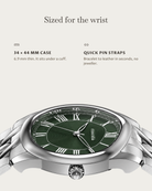 Tero Steel Green: 34 × 44 mm case, 6.9 mm thick