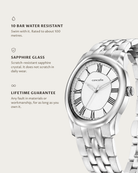 Tero Steel White: 10 bar water resistant, sapphire glass, lifetime guarantee