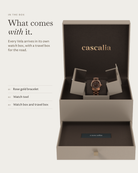 Vela Rosegold Diamond in the box: rose gold bracelet, watch box and travel box