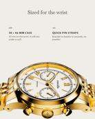 Velo Gold: 38 × 46 mm case, 10 mm thick