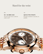 Velo Rosegold: 38 × 46 mm case, 10 mm thick