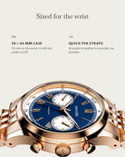 Velo Rosegold: 38 × 46 mm case, 10 mm thick
